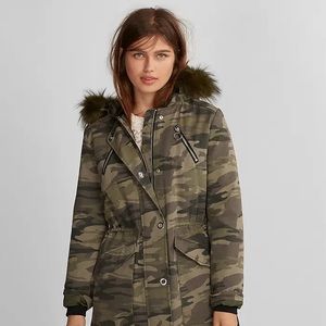 Express Camouflage Faux Fur Parka Jacket Coat